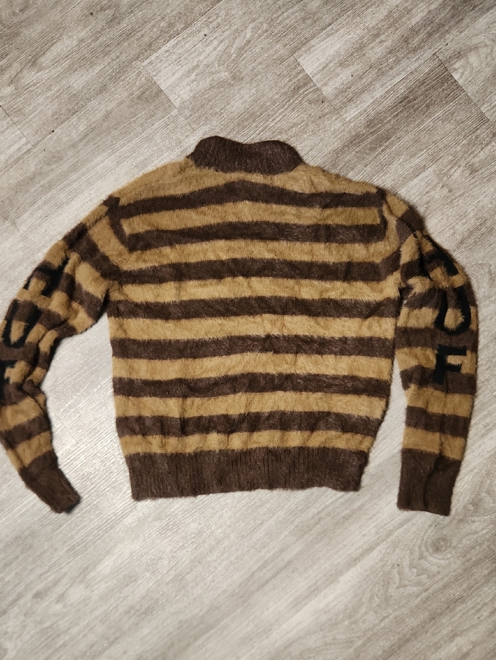 Womens HUF Brown & Tan Striped Fuzzy Sweater with Mushroom Motif - Picture 5 of 5
